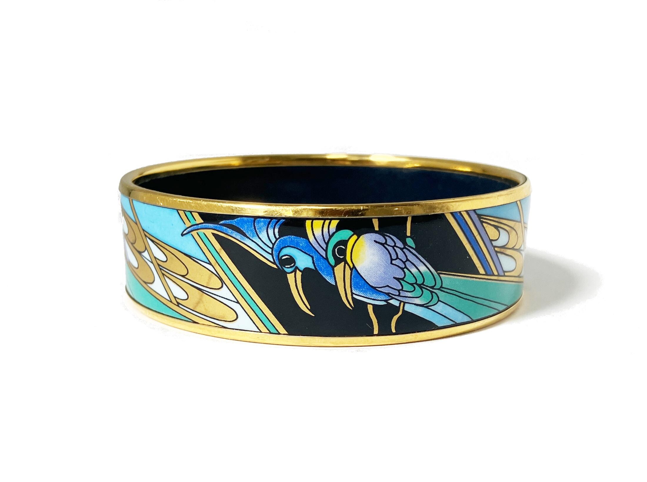 Michaela Frey Enamel Bangle: 24K Gold Plated Art Nouveau Bird