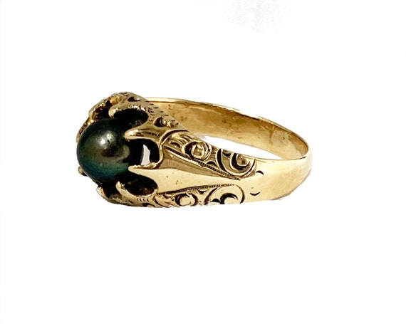10K Yellow Gold and Peacock Pearl Antique Ring - … - image 8