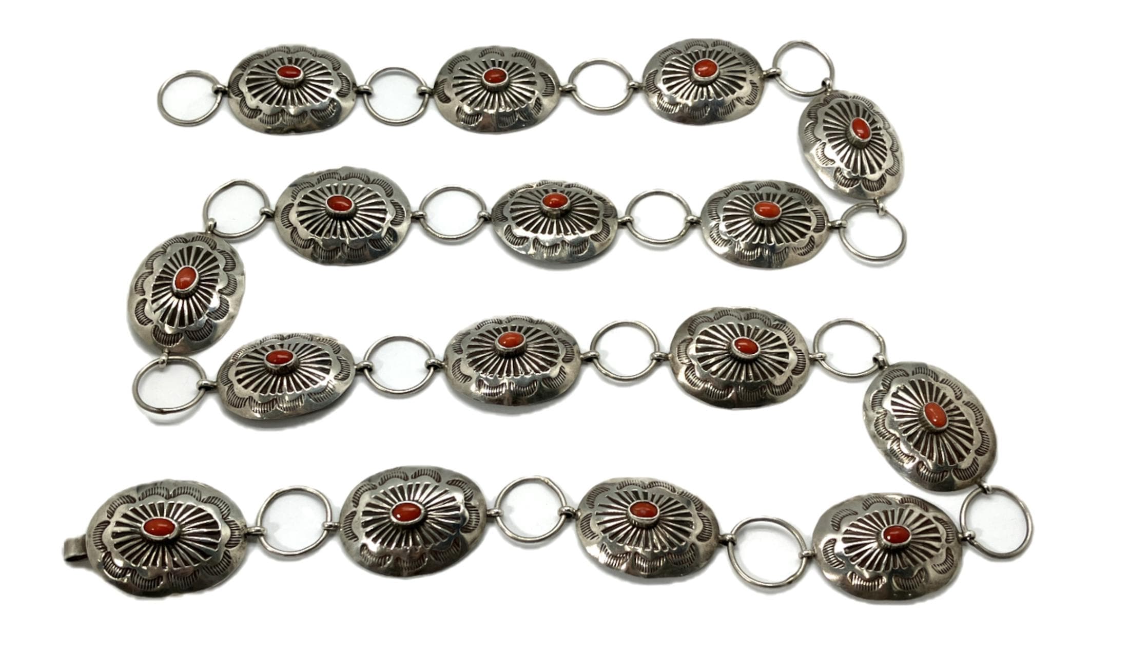 Sterling silver Coral concho belt Rare find Very Rare Huge Coral Vintage Native American Navajo Sterling  main image 3