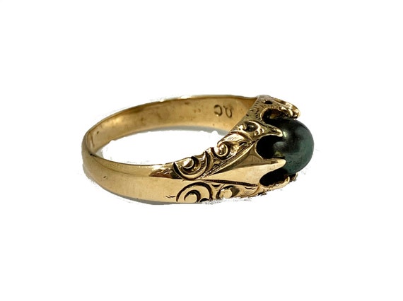 10K Yellow Gold and Peacock Pearl Antique Ring - … - image 2