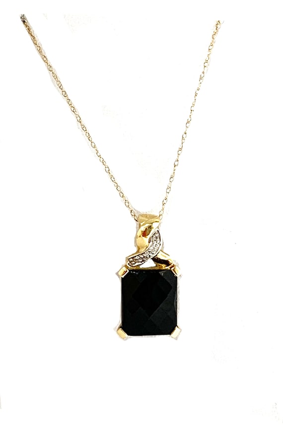 Onyx and Diamond Crossover Pendant Necklace in 14… - image 1