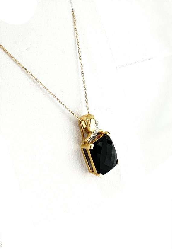 Onyx and Diamond Crossover Pendant Necklace in 14… - image 3