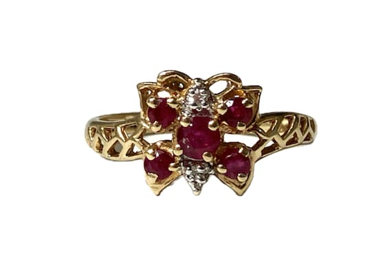 Vintage Ruby Butterfly Ring: 10K Yellow Gold, Jul… - image 1