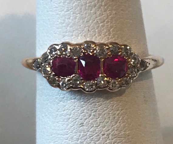 Ruby diamond ring antique circa 1920’s three rubie