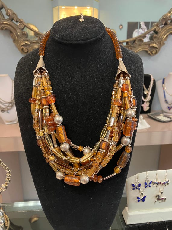 Chunky Multi Strand Beaded Necklace: Sterling Sil… - image 6