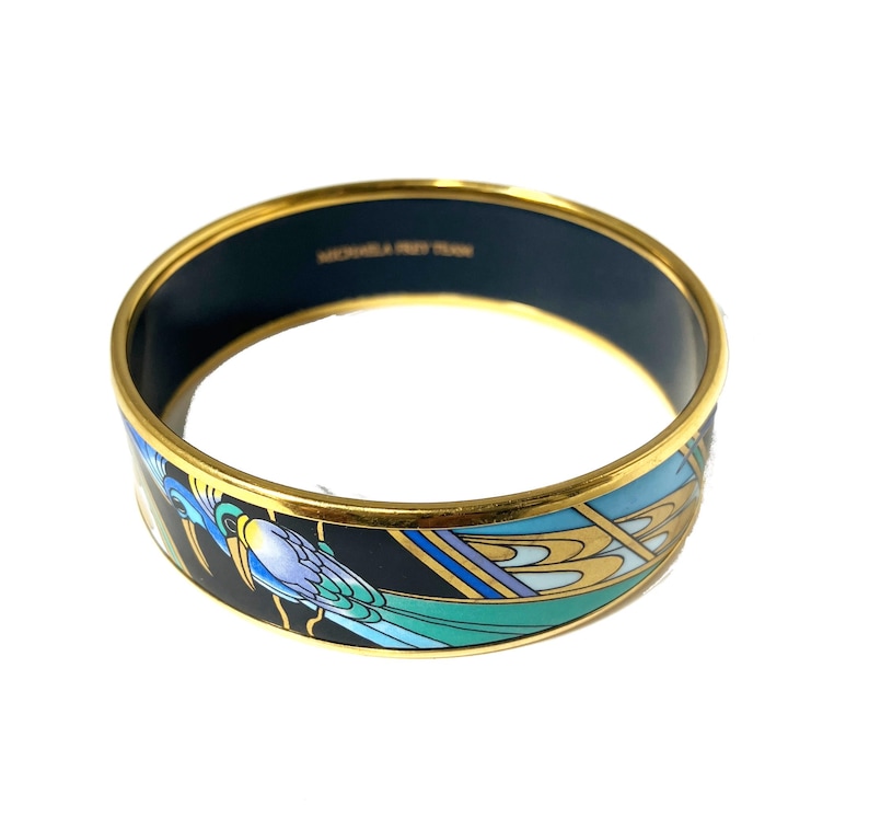 Michaela Frey Enamel Bangle: 24K Gold Plated Art Nouveau Bird Bracelet bild 8