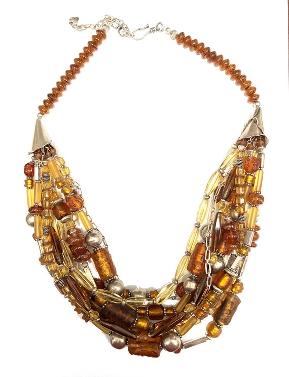 Chunky Multi Strand Beaded Necklace: Sterling Sil… - image 5