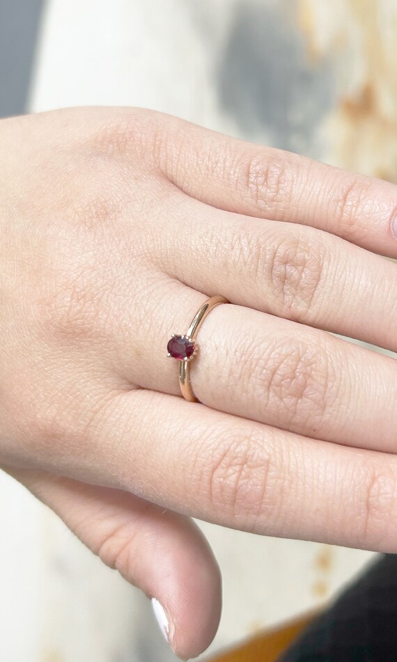 14K Rose Gold and Ruby Solitaire Ring - Minimalis… - image 6