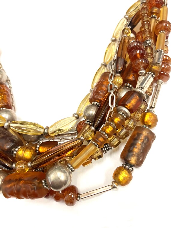 Chunky Multi Strand Beaded Necklace: Sterling Sil… - image 9