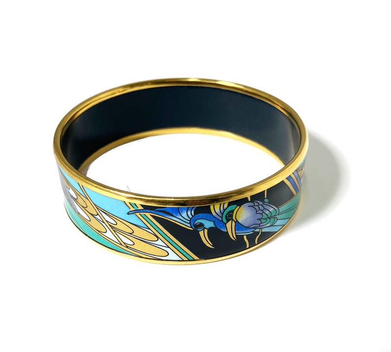 Michaela Frey Enamel Bangle: 24K Gold Plated Art Nouveau Bird Bracelet bild 3