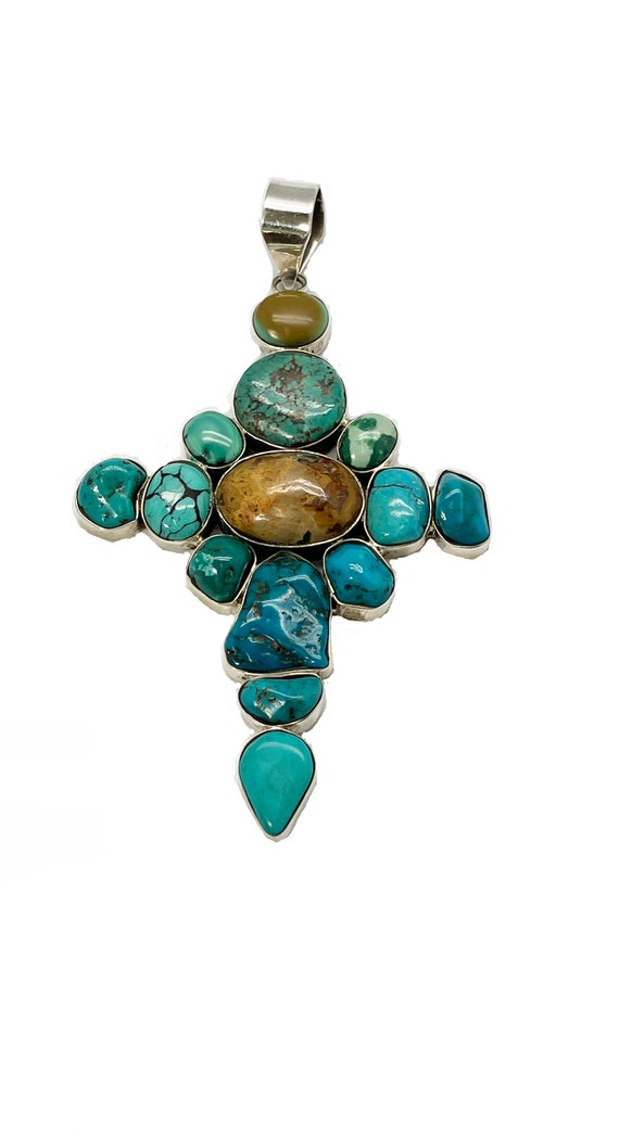 Southwestern Sterling Silver Large Turquoise Cross