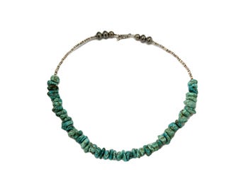 Turquoise Heishi Necklace: Sterling Silver Southwestern Choker