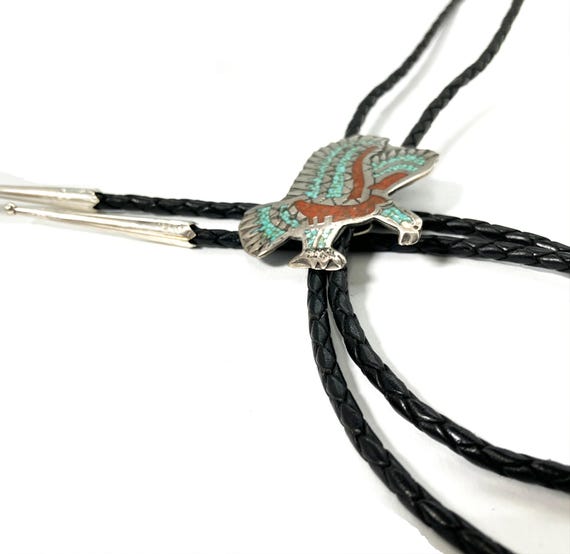 Signed William Singer Eagle Bolo with Turquoise a… - image 7