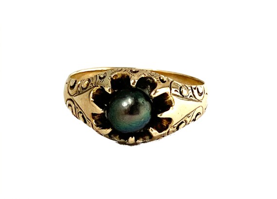 10K Yellow Gold and Peacock Pearl Antique Ring - … - image 6