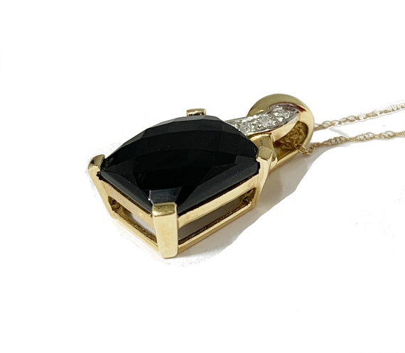 Onyx and Diamond Crossover Pendant Necklace in 14… - image 2