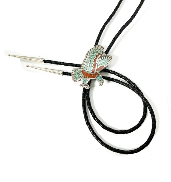 Signed William Singer Eagle Bolo with Turquoise a… - image 8