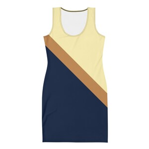 Colorblock Navy and Beige Sleeveless Dress