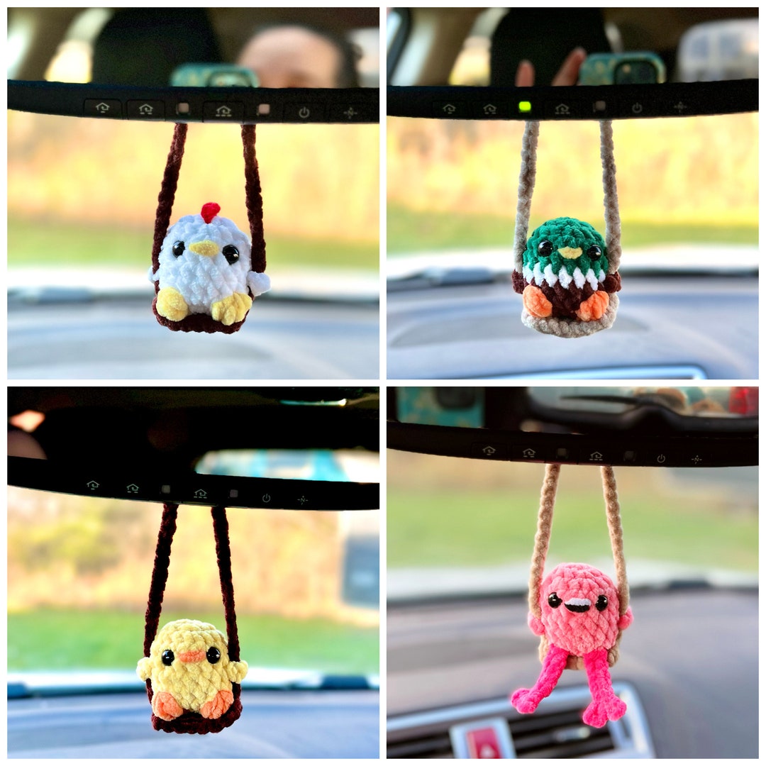 thumbnail image 2 of Crochet Hanging Plant For Car Mirror - Strawberry Boho Decor, Handmade Car Accessory For Women 2 of 10