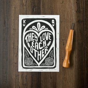 5"x7" Grateful Jam Band Linocut Block Print: 'They Love Each Other'