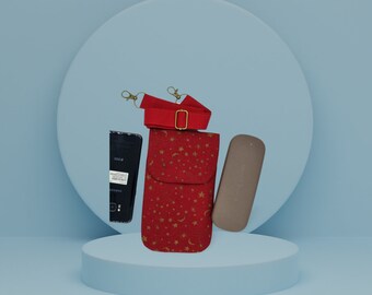 Pochette téléphone bandoulière fait main, en tissus japonais, divers motifs, et colories, 100% coton. Petit sac a main, multiusages.