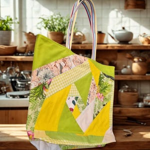 Sac cabas  en patcwork  blue et jaune  Modele unique