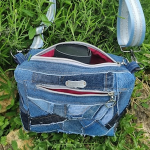 Sac à main, en jeans recyclé, modèle femme, bandoulière. Patchwork  Eco-responsable