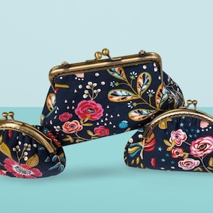 Porte monnaie retro, fermoir metallique, modele femme,style  vintage en tissu Imprimé fleurs.,