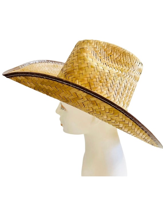 Mexart Cowboy Hat Mexican Palm Natural Straw Wide Brim