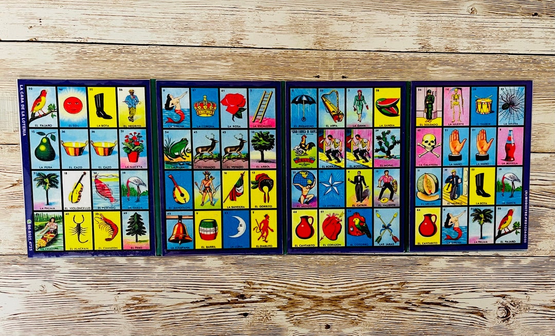 4 MEXICAN LOTERIA Cards With Doubles in the Center 4 Cartas De Loteria