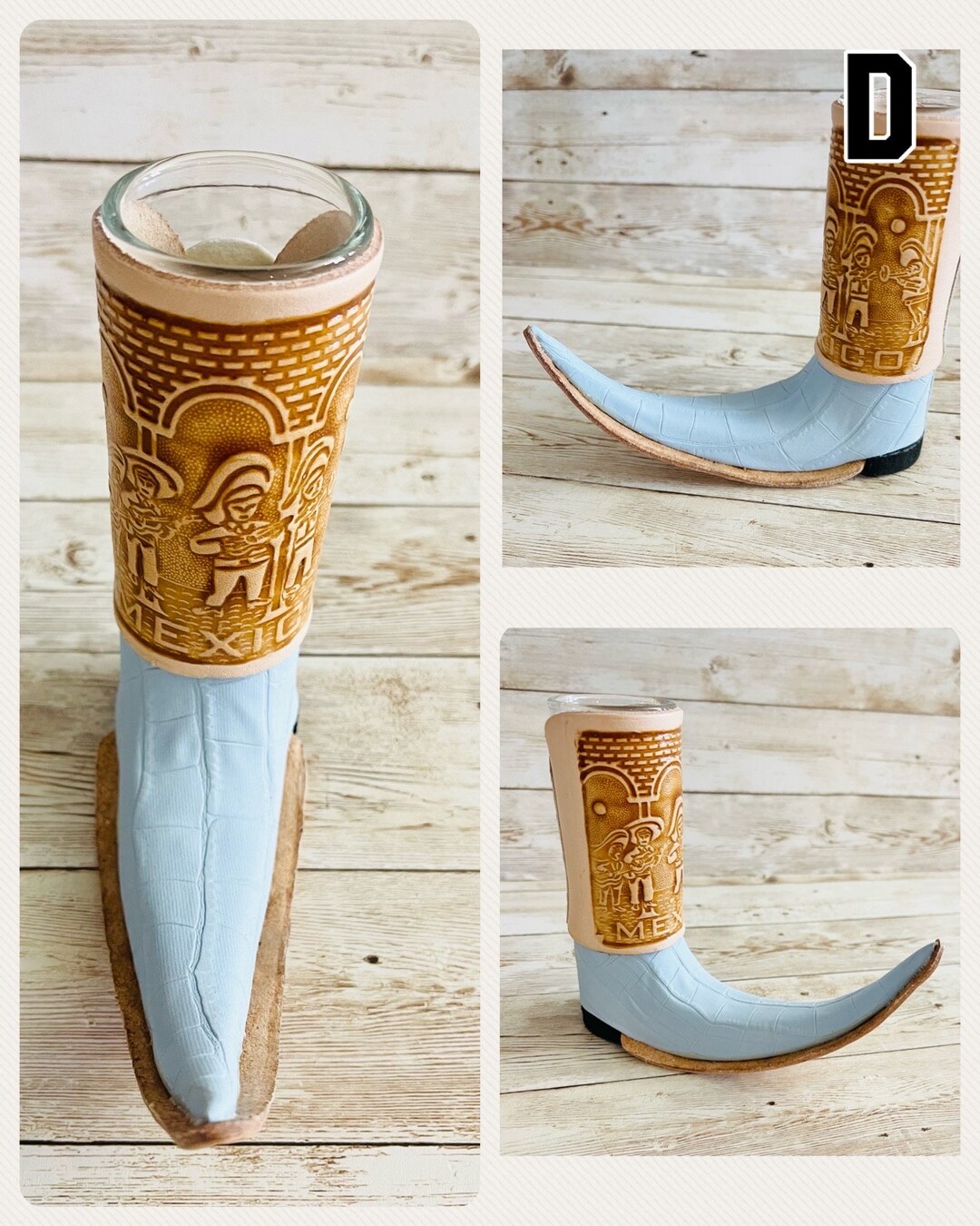 Mexican Leather Shot Boot Leather Wrapped Glasses Vasos Tequilero De ...