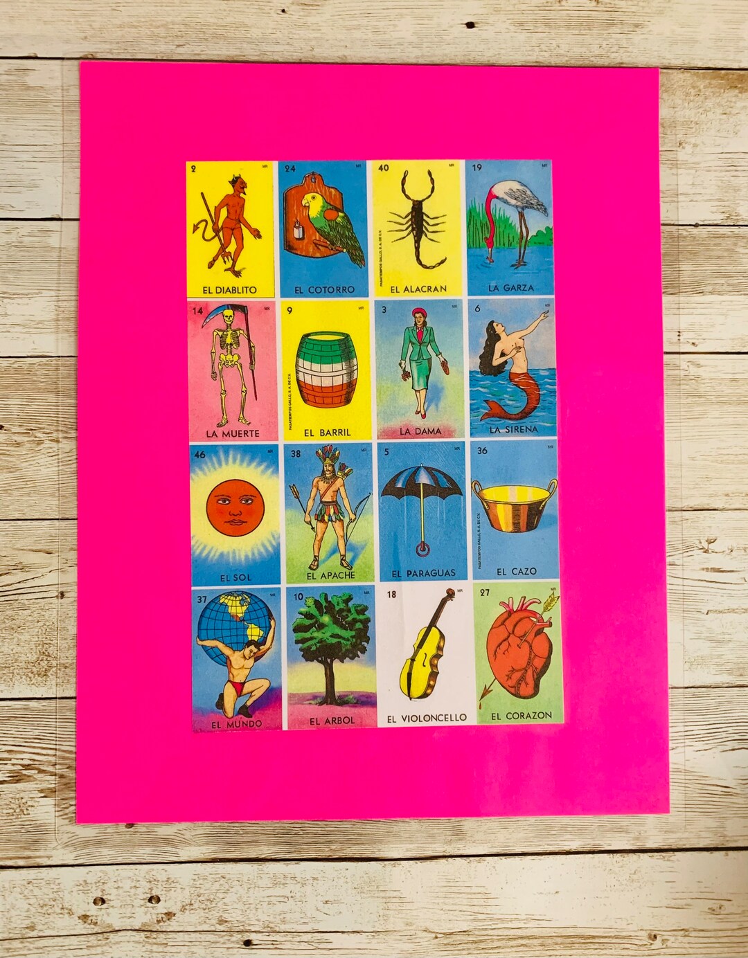 Hot Pink Laminated Loteria Cards 8.5 X 11 Inches Card Size 8 X 6 Inches