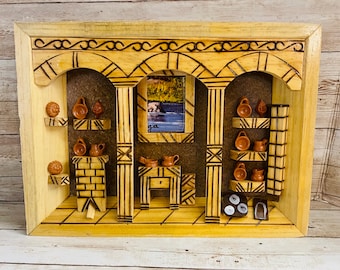 Mexican Kitchen Frame with Miniature Accessories Cuadro de Cocina Trastero Mexicano