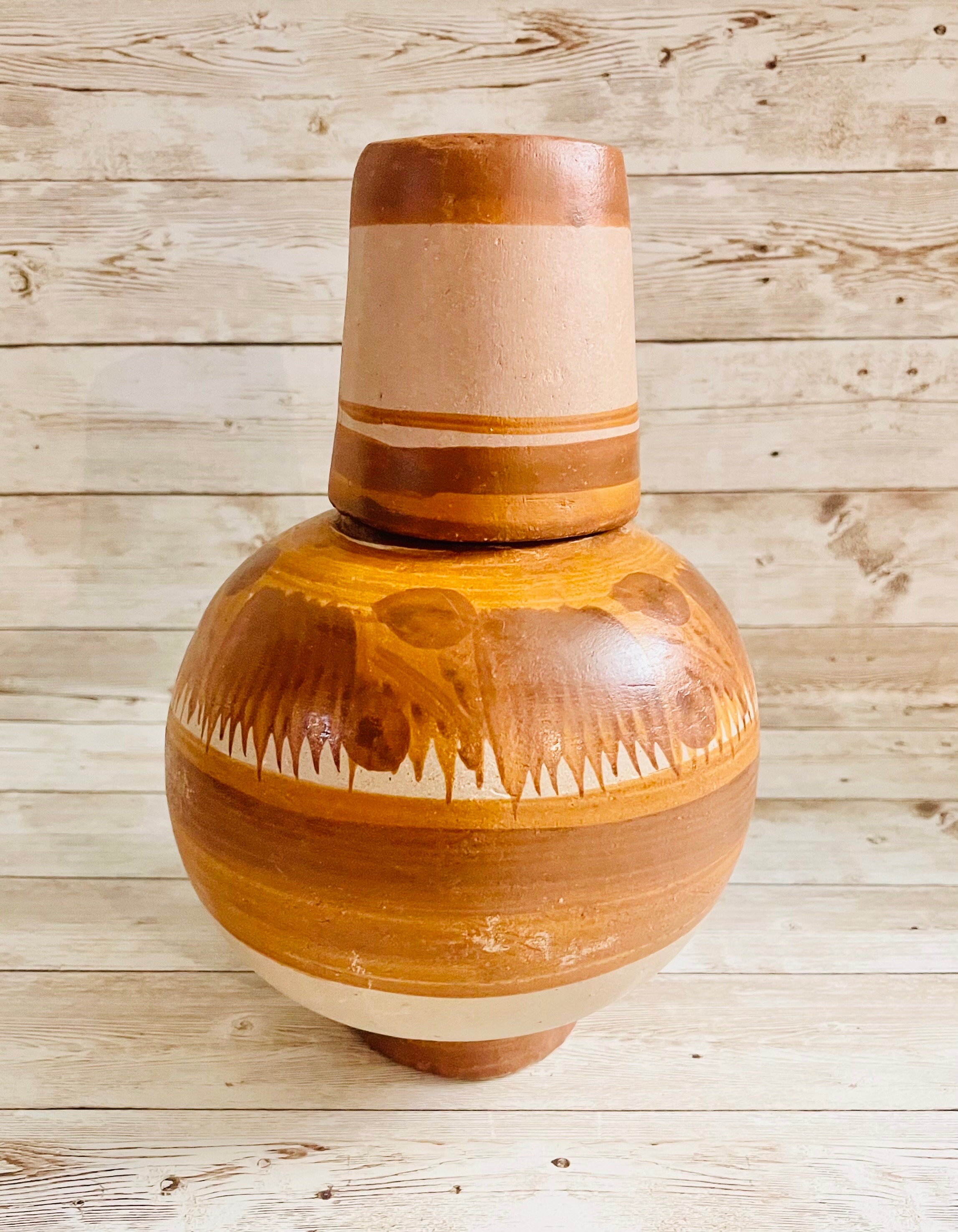 Mexican Clay Waterjug & Cup Botellón Garrafón De Barro