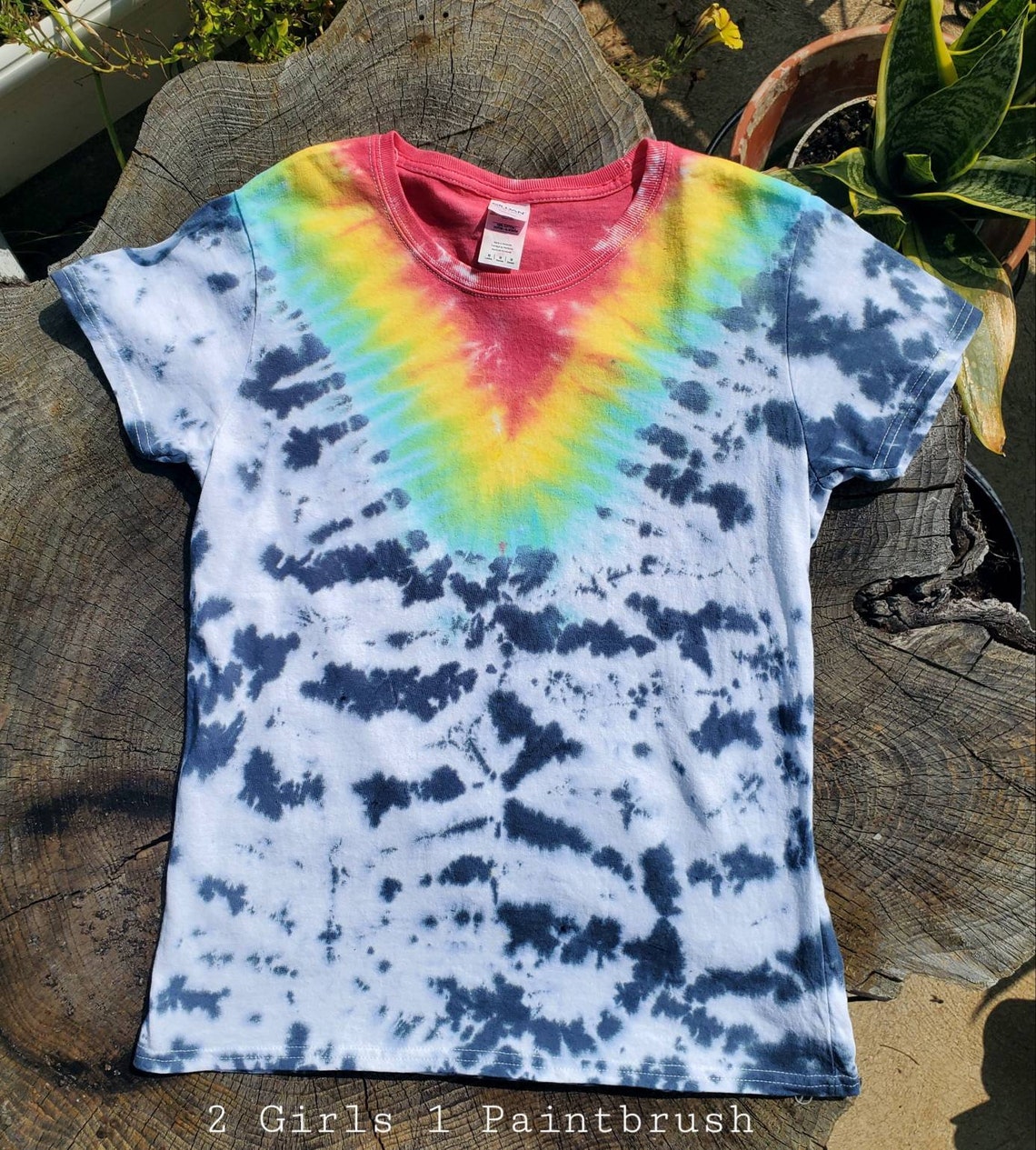 M Rainbow Tie Dye V T Shirt Black and White Hippie | Etsy