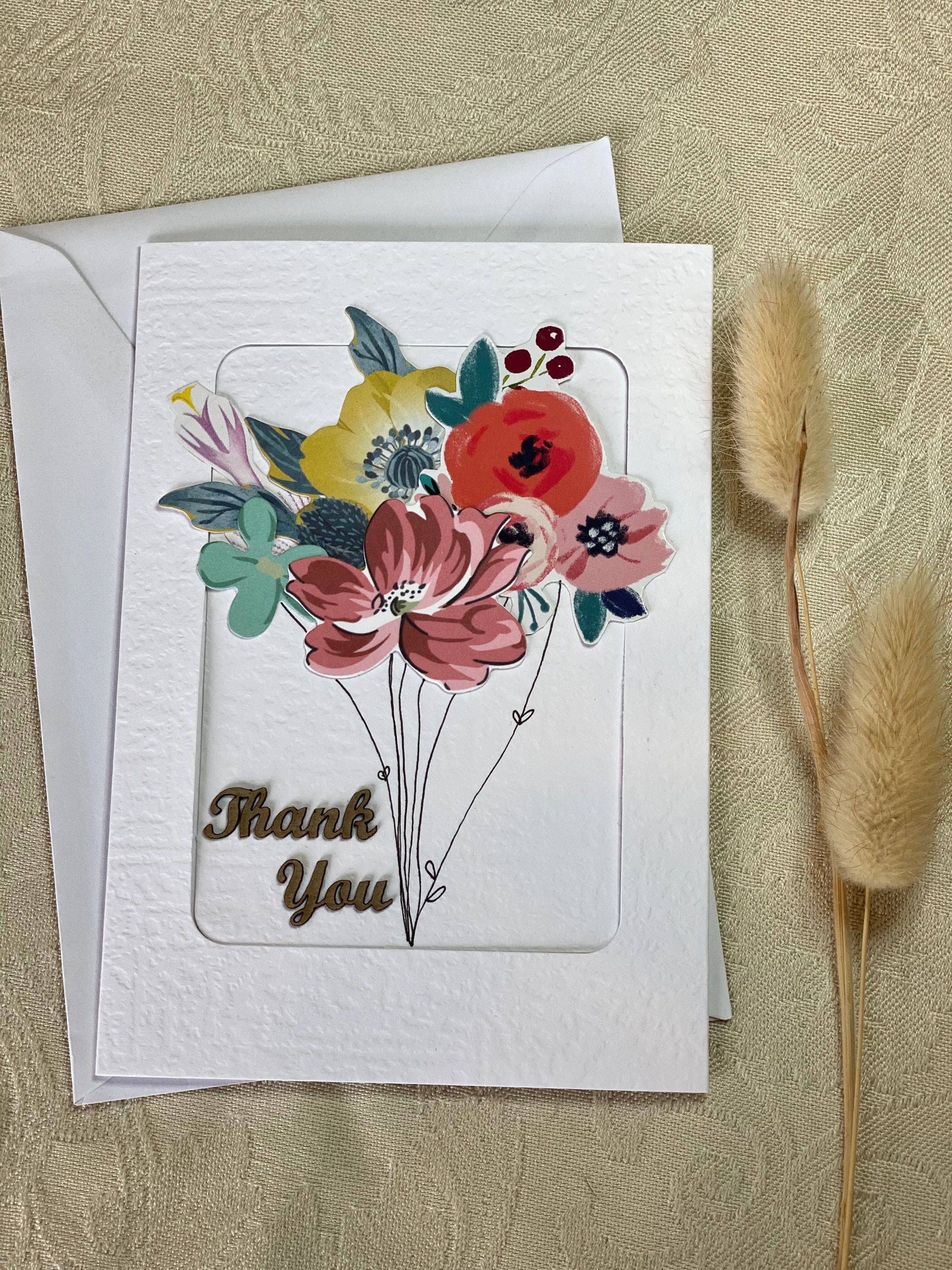 Whimsical Thank You card made with scrap paper. Collaged