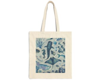 Ocean life Cotton Canvas Tote Bag