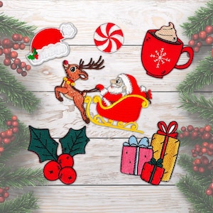 Christmas Patches | Iron On Embroidered Appliques - Embellishments for Clothing, Jackets, Backpacks, and Decorations - FREE SHIPPING