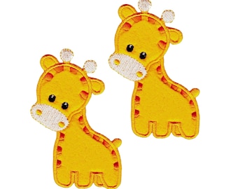 キリン パッチ (2 パック) 動物 子供用 刺繍 アイロン接着パッチ アップリケ - 送料無料