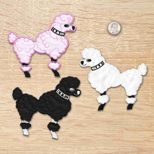 50’s Poodle Patches - Animal Embroidered Iron on Patch Appliques - FREE SHIPPING
