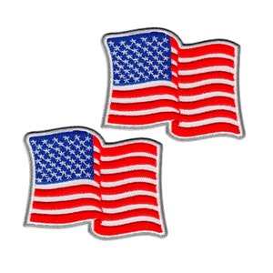 Waving USA Flag Patches (2-Pack) American Flag Embroidered Iron On Patch Appliques - FREE SHIPPING