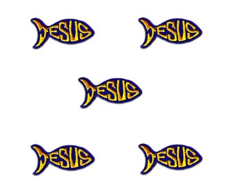 Jesus Fish Patches (5-Pack)  Religious Iron On Patch Appliques