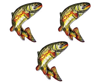 Golden Trout Patches (3-Pack) Fish Embroidered Iron On Patch Appliques - FREE SHIPPING