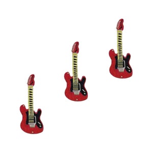 Red Guitar Patches (3-Pack) Music Embroidered Iron On Patch Appliques - FREE SHIPPING