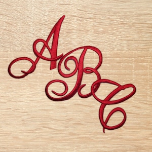 Monograma Letra Bordada Ferro Em Patch Apliques - Preto, Vermelho, & Branco Letras Cursivas Iniciais