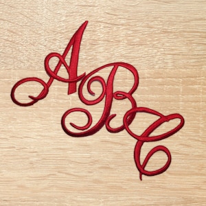 Monogram Letter Embroidered Iron On Patch Appliques -  Black, Red, & White Cursive Initial Letters