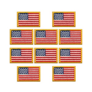 12 Pack - American Flag Embroidered Patch Gold Border USA United States of America - US Flag Patch - Sew on - Military/Army/Police Flag