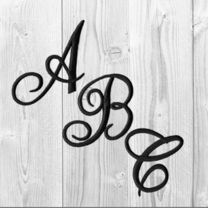 Script Letter Iron on Patch Embroidered Appliques | Black, Red, & White Cursive Monogram Initial Letters - Great For Personalizing Clothing