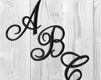 Script Letter Iron on Patch Embroidered Appliques | Black, Red, & White Cursive Monogram Initial Letters - Great For Personalizing Clothing