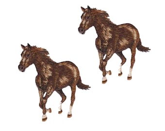 茶色の馬 - 左または右に走る - 刺繍アイロンパッチ - Etsy 日本