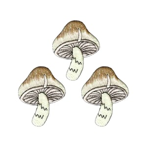 Paddestoelpatches (3-pack) Paddestoel geborduurde opstrijkbare patch-applique
